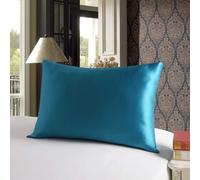 Slep-Taie D'oreiller En Soie, 100% Soie De Mûrier Naturelle 19 Momme, Deux Faces En Soie, Certifiée Oeko-Tex, Douce Pour La Peau Et Les Cheveux, 1 Unité,40x70cm,Bleu Paon