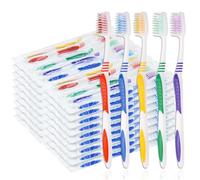 SLequipo Lot de 50 brosses à dents jetables manuelles colorées emballées individuellement, pour adultes, enfants, poils moyens souples, pour voyage, hôtels (50 pièces, 5 couleurs)