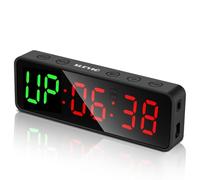 SLEVIO Minuteur d'entraînement portable avec boîtier en caoutchouc et tranche magnétique intégrée, grand écran numérique LED anti-vertige, pour maison, garage, école (noir)