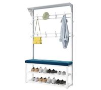 SLGGPJBU Arbre de couloir avec banc et rangement de chaussures, porte-manteau avec rembourrage et crochets, en métal, multifonction, pour entrée, couloir, chambre à coucher
