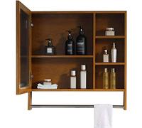 SLGGPJBU Armoire de rangement murale avec barre porte-serviettes et étagère de rangement ouverte HD - 80 x 70 x 13 cm - Marron