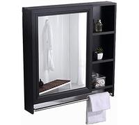 SLGGPJBU Armoire de rangement murale en aluminium avec porte-serviette, 60 x 70 x 13 cm, noir