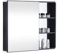 SLGGPJBU Armoire de salle de bain, armoire de rangement murale, miroir de salle de bain, miroir de courtoisie en aluminium, avec étagère, armoire de rangement murale, 73 x 13 x 68 cm, noir
