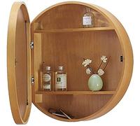 SLGGPJBU Armoire de salle de bain avec miroir, armoire de salle de bain murale pour la maison ou l'hôtel, armoire ronde avec miroir de salle de bain avec cadre en bois à fermeture lente, 3 niveaux