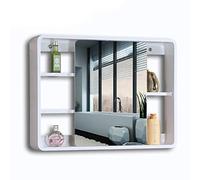 SLGGPJBU Armoire de salle de bain avec miroir avec grandes étagères de rangement réglables, double portes miroir, armoire murale, armoire de rangement, montage mural, 120 x 60 x 14 cm, blanc