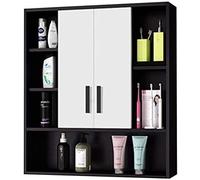 SLGGPJBU Armoire murale de salle de bain, organisateur de rangement miroir de salle de bain en bois massif, armoire de rangement murale, miroir de salle de bain, 70 x 14 x 80 cm, noir