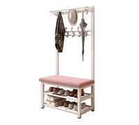 SLGGPJBU Banc à chaussures d'entrée avec banc de rangement et porte-manteaux, organiseur 3 en 1 avec 10 crochets, cadre en métal, 80 x 33 x 172 cm