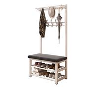 SLGGPJBU Banc à chaussures d'entrée avec banc de rangement et porte-manteaux, organiseur 3 en 1 avec 10 crochets, cadre en métal, 80 x 33 x 172 cm