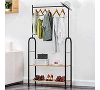 SLGGPJBU Banc à chaussures, grand cintre avec étagère à chaussures et porte-vêtements à 2 niveaux en métal et banc à chaussures, support de rangement combiné avec porte-manteau et porte-parapluie,