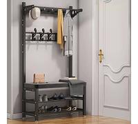 SLGGPJBU Banc à chaussures, porte-manteau industriel, porte-manteau en métal avec 2 étagères à chaussures et crochets, porte-manteau sur pied avec chaussures