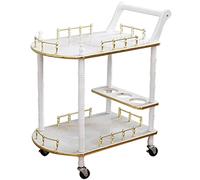 SLGGPJBU Chariot de Bar avec Roues Européenne Cour Style Décoration Chariot de Boisson, Chariot de Service de Grande Capacité Double Couche avec Porte-Bouteille, Panier Mobile Hôtel, 78* 60* 40cm,