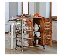 SLGGPJBU Chariot de cuisine avec armoire de rangement et roulettes - Chariot roulant multifonction avec étagères et poignée amovible - Crochet et placard inclus pour un rangement pratique de la