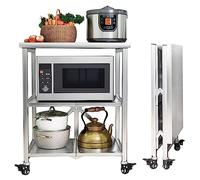 SLGGPJBU Chariot de cuisine en acier inoxydable avec roues verrouillables à 3 niveaux - Chariot de rangement commercial à roulettes pour hôtels, restaurants - Station de service pliable