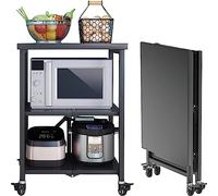 SLGGPJBU Chariot de cuisine en acier inoxydable - Chariot de service de cuisine pliable à 3 niveaux, chariot de service extérieur - Grande étagère de rangement avec roues verrouillables pour hôtels,