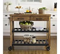 SLGGPJBU Chariot de cuisine industriel avec roues de rangement et roulettes, café rural moderne et support de four à micro-ondes, grand chariot de rangement jaune