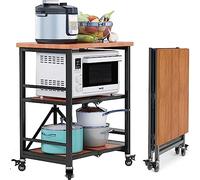 SLGGPJBU Chariot de cuisine pliable en acier inoxydable - 3 étages - Grand rangement d'étagère avec roues de blocage - Pour hôtel, cuisine, restaurant, garage