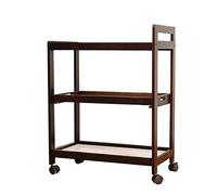 SLGGPJBU Chariot de rangement à 3 étages avec support en bois massif, plateau en bois massif, 4 roues universelles avec roues verrouillables pour cuisine, hôtels, restaurants et maisons de retraite