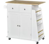 SLGGPJBU Chariot de rangement à roulettes avec étagère à épices à 3 niveaux et dessus en bois d'hévéa pour salle à manger Blanc