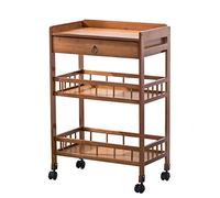 SLGGPJBU Chariot de rangement multifonction en bois avec clôture, chariot à outils de beauté à 3 niveaux, maison, hôtel, salle à manger, voiture de thé, facile à assembler, marron