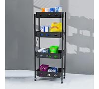 SLGGPJBU Chariot de rangement pliable, chariot à roulettes pratique pour les espaces restreints, chariot utilitaire de cuisine coulissant, chariot d'étagère mobile, chariot à 4 niveaux, noir