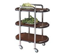 SLGGPJBU Chariot de service à 3 étages - Chariot à thé en fer - Plateau en bois - Chariot de rangement à roulettes - Chariot mobile pour hôtel et restaurant