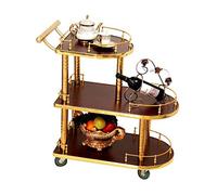 SLGGPJBU Chariot de service à 3 étages en acier inoxydable - Plateau en bois - Chariot à outils de rangement mobile pour hôtel et restaurant