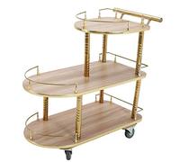 SLGGPJBU Chariot de service à 3 étages en acier inoxydable - Plateau en bois - Chariot à outils de rangement mobile pour hôtel et restaurant