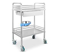 SLGGPJBU Chariot de service, chariot utilitaire à roulettes en acier inoxydable, 2 niveaux avec tiroir, chariot de service utilitaire, chariot de service amovible, chariot de rangement avec roues