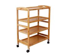 SLGGPJBU Chariot de service en bois avec plateau à 4 couches et roues verrouillables pour cuisine, hôtel, restaurant, chariot de rangement en bois massif pour salle à manger et maison de soins