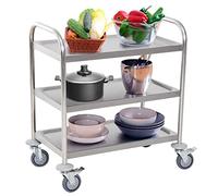 SLGGPJBU Diable mobile en acier inoxydable à 3 niveaux - Chariot de service de cuisine, chariot de rangement avec roues verrouillables pour hôtels, restaurants, salle de bain, cuisine, bureau