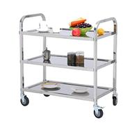 SLGGPJBU Grand chariot utilitaire en acier inoxydable, chariot de service de cuisine à roulettes à 3 niveaux, chariot de rangement avec roues verrouillables pour hôtels, restaurants, 85 x 45 x 90 cm