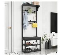 SLGGPJBU Portant à vêtements 3 en 1 avec banc et porte-manteaux, banc à chaussures, porte-manteaux d'entrée avec banc de rangement, avec cadre en métal/noir/gris/100