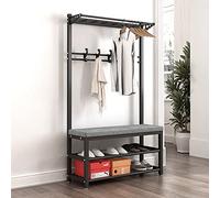SLGGPJBU Portant à vêtements 3 en 1 robuste avec banc à chaussures de rangement, meuble d'appoint industriel avec cadre en métal stable crochets