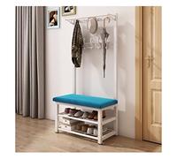 SLGGPJBU Portant à vêtements 4 en 1 avec banc et rangement à chaussures, banc d'entrée industriel avec porte-manteau, porte-manteau avec étagère et porte-parapluie, avec 15 crochets, 2