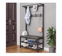 SLGGPJBU Portant à vêtements avec banc à chaussures, 4 en 1 avec banc de rangement pour entrée, manteau industriel avec étagère et crochet de suspension