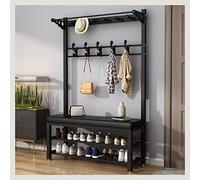 SLGGPJBU Portant à vêtements avec banc à chaussures, organiseur de rangement en bambou pour entrée avec coussin en cuir synthétique, design 4 en 1, 8 ~ 12 doubles