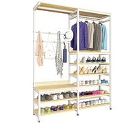 SLGGPJBU Portant à vêtements exquis, porte-manteau autonome avec tissu en métal, étagère à chaussures à 7 niveaux et banc, grand espace de rangement