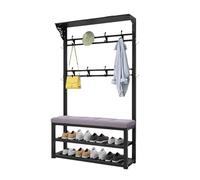 SLGGPJBU Porte-manteau d'entrée avec banc à chaussures, porte-manteau sur pied avec 2 niveaux de rangement pour chaussures, arbre d'entrée en métal avec crochets, pour entrée, couloir, salon, chambre