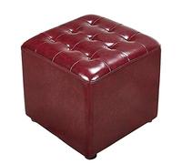 SLGGPJBU Pouf cube tapissé en cuir avec repose-pieds carré en bois massif pour salon, table basse, petit banc noir, 40 x 40 x 35 cm