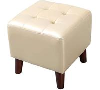 SLGGPJBU Repose-pieds en cuir - Tabouret rembourré doux, compact, petite table basse avec pieds en bois massif, gain de place, pour salon, chambre à coucher, blanc, 32,6 cm