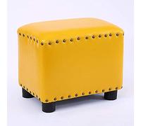 SLGGPJBU S Repose-pieds carré en cuir synthétique avec cadre en bois massif et pied antidérapant, banc à chaussures rembourré sous la table, facile à nettoyer, marron, 35,6 cm