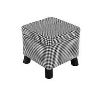 SLGGPJBU S - Repose-pieds carré - Tabouret de rangement en coton et lin - Pour chambre à coucher - Bleu - 33 x 33 x 47 cm