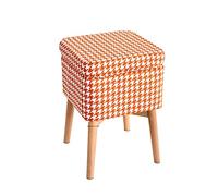 SLGGPJBU S - Repose-pieds carré - Tabouret de rangement en coton et lin - Pour chambre à coucher - Bleu - 33 x 33 x 47 cm