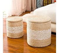 SLGGPJBU S Tabouret de rangement Tabouret de rangement Tabouret de changement de chaussures Tabouret en tissu de paille pour la chambre à coucher S pour le salon, carré