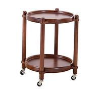 SLGGPJBU Table d'appoint ronde mobile en bois massif à 2 étages - Étagère de cuisine - Chariot de service avec roulettes