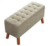 SLGGPJBU Tabouret à langer en lin rembourré avec pieds en bois massif, petit repose-pieds rectangulaire moderne pour salon, chambre à coucher, gris foncé