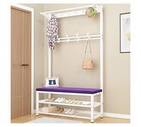 SLGGPJBU Tringle à vêtements exquise Banc d'entrée avec porte-manteau, étagère de rangement à chaussures, organiseur industriel avec banc de rangement, 8 crochets, métal Fr