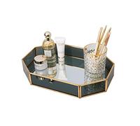 SLHEQING Plateau miroir, style vintage, doré et noir, organiseur de bijoux, en métal, plateau de maquillage, de décoration, 20 x 14 x 4 cm
