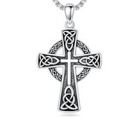 SLIACETE Collier celtique viking avec pendentif croix irlandaise onyx turquoise en argent sterling 925 avec nœud de protection religieux vintage viking irlandais pour Noël, la Saint-Patrick pour homme