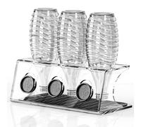 Sliandtelly Porte-bouteilles en acrylique transparent et égouttoir pour bouteilles SodaStream, égouttoir robuste avec support de couvercle et tapis d'égouttement en silicone, égouttoir de cuisine